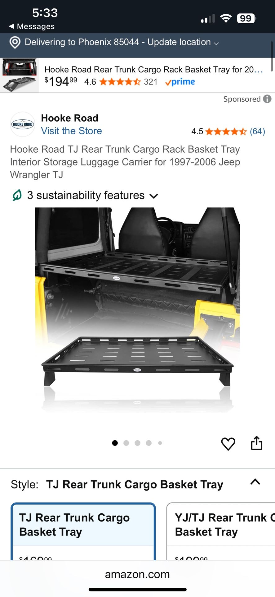 Jeep Wrangler TJ Cargo Basket Tray Shelf Rack For Back Of Jeep. New Never Opened