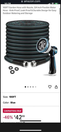 Anufles 100FT Blue Garden Hose with Nozzle