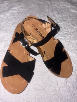 Soda Black Strappy Flat Sandals