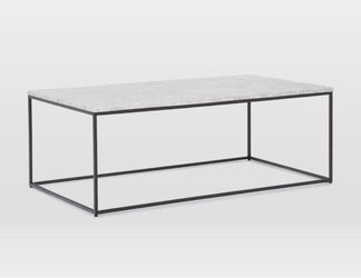 West Elm Streamline Marble Rectangle Coffee Table with Antique Brass Finishing