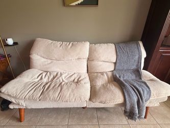 Cream Corduroy Sofa Bed / Loveseat Sleeper