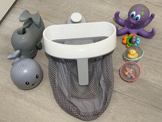 Baby Bath Bundle: Knee Savers, Elbow Pad, Toy Storage, Sprinkler, Faucet Cover and Toys!