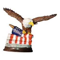 K's Collection Eagle with flag figurine, Soaring Eagle over Flag. Patriotic