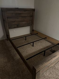 Rustic Wood Queen Bed Frame with Tall Headboard & Footboard – $175 OBO.