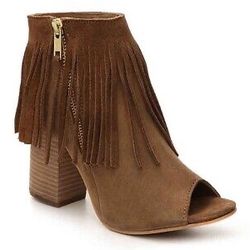 Carlos By Carlos Santana Jasper 2 Peep Toe Fringe Ankle Booties Women's Sz 9.5 M