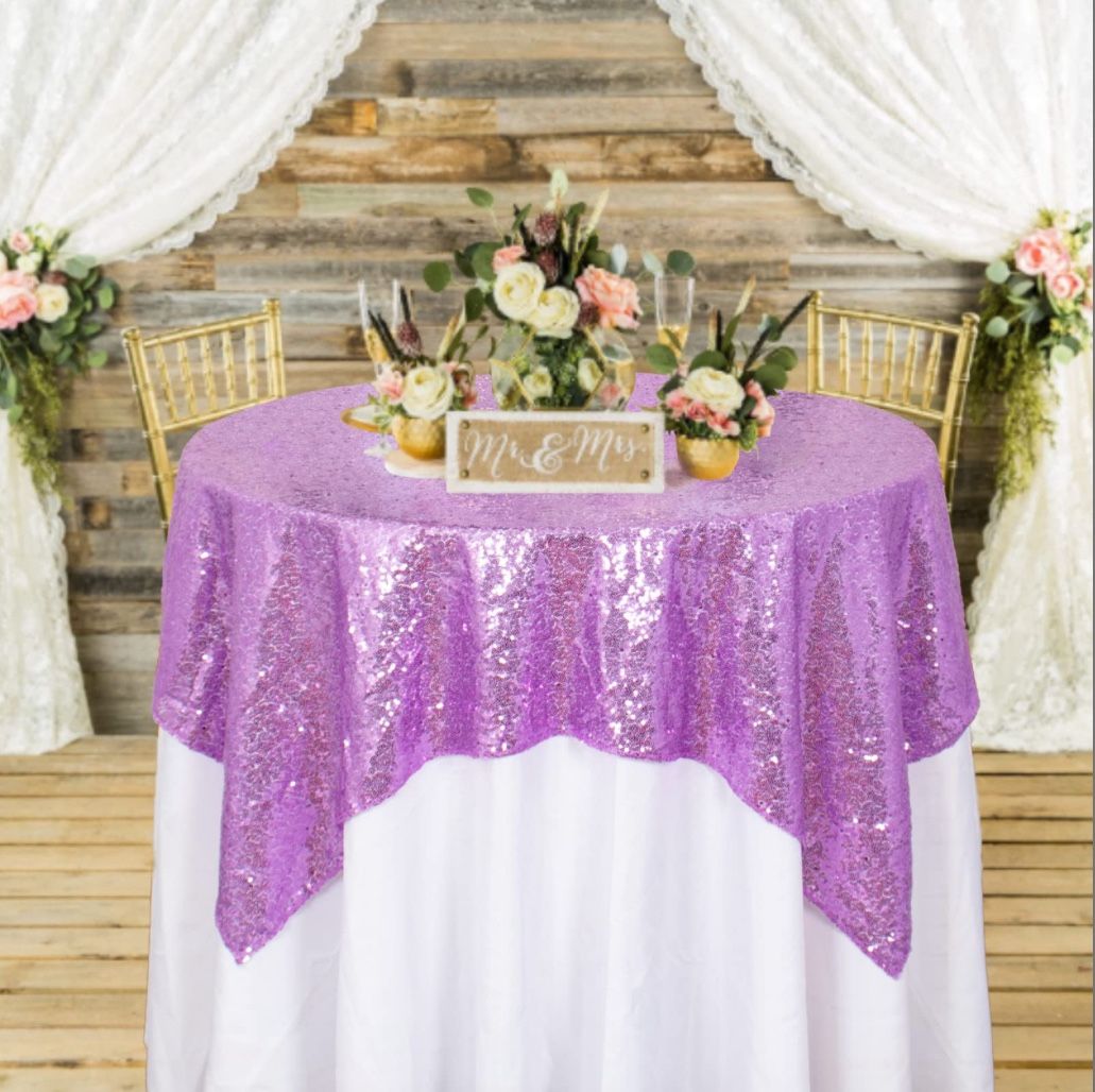 ShinyBeauty Small Tablecloth Square 36x36-Inch Lavender Sequin Tablecloth Glitter Table Cover Overlay Light Purple Wedding Table Cloths Sequin Fabric