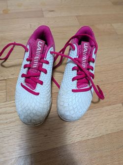 Girls 12K Under Armour White and Pink Softball Cleats