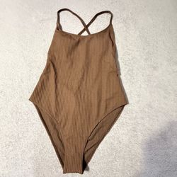 Whaleco Brown Ribbed One-Piece Swimsuit Size L