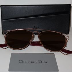 Dior Techno Sunglasses with a Gold Metal Frame and Burgundy Temples