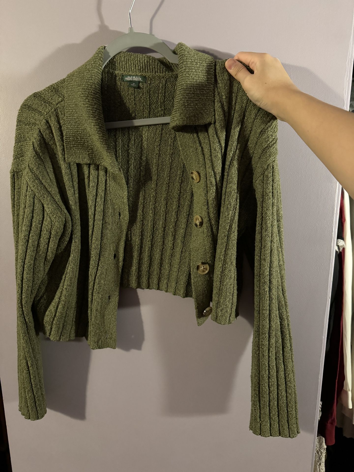 Wild Fable Target Brand Cropped Cardigan, Medium, Olive Color