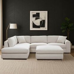 New open-box Andee Fabric Sectional with Ottoman in Beige $1699 Retail - Delivery Available