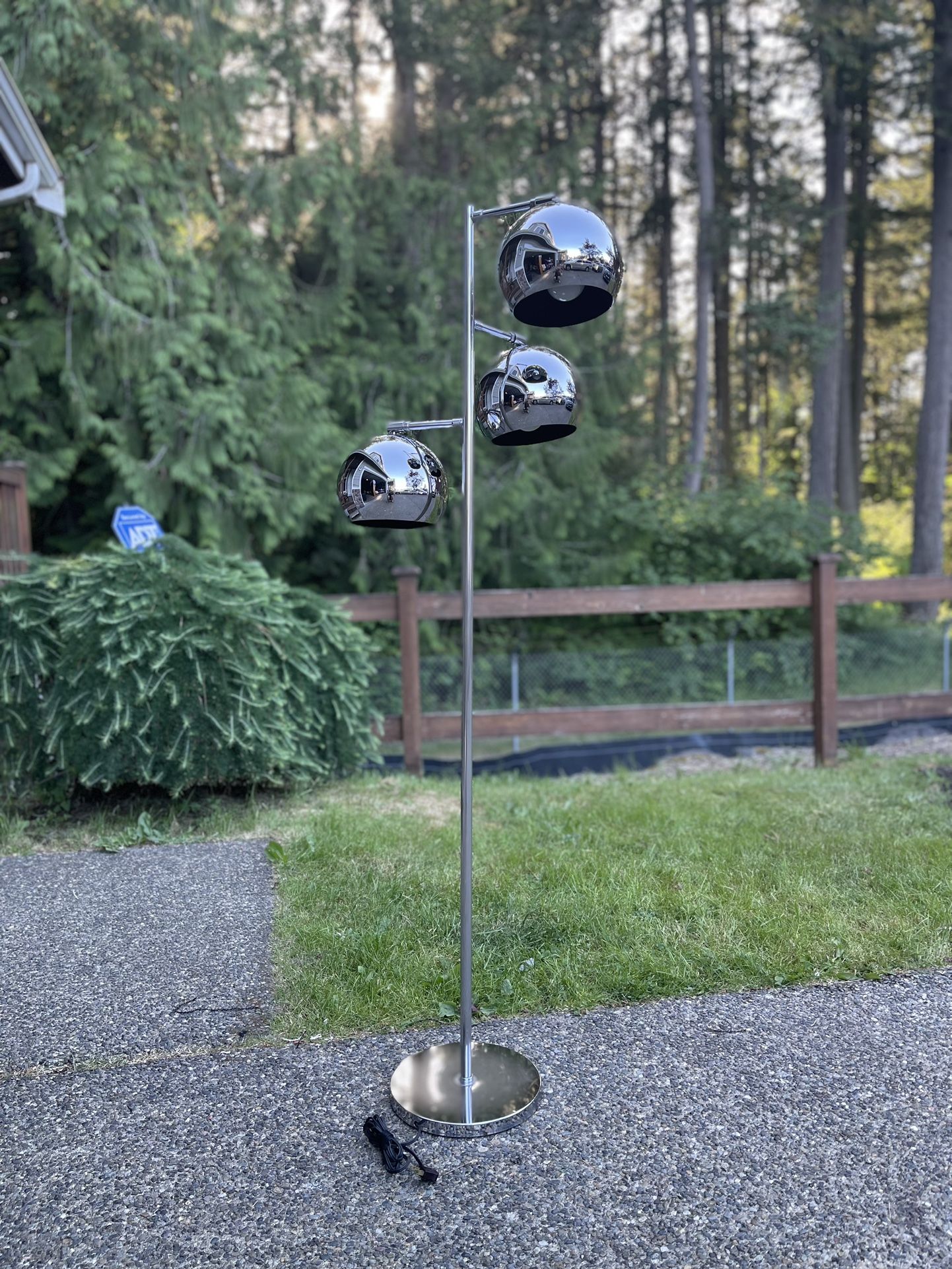 Vintage Mid Century Modern Floor Lamp of Chrome Triple Eyeball Ball Koch & Lowy