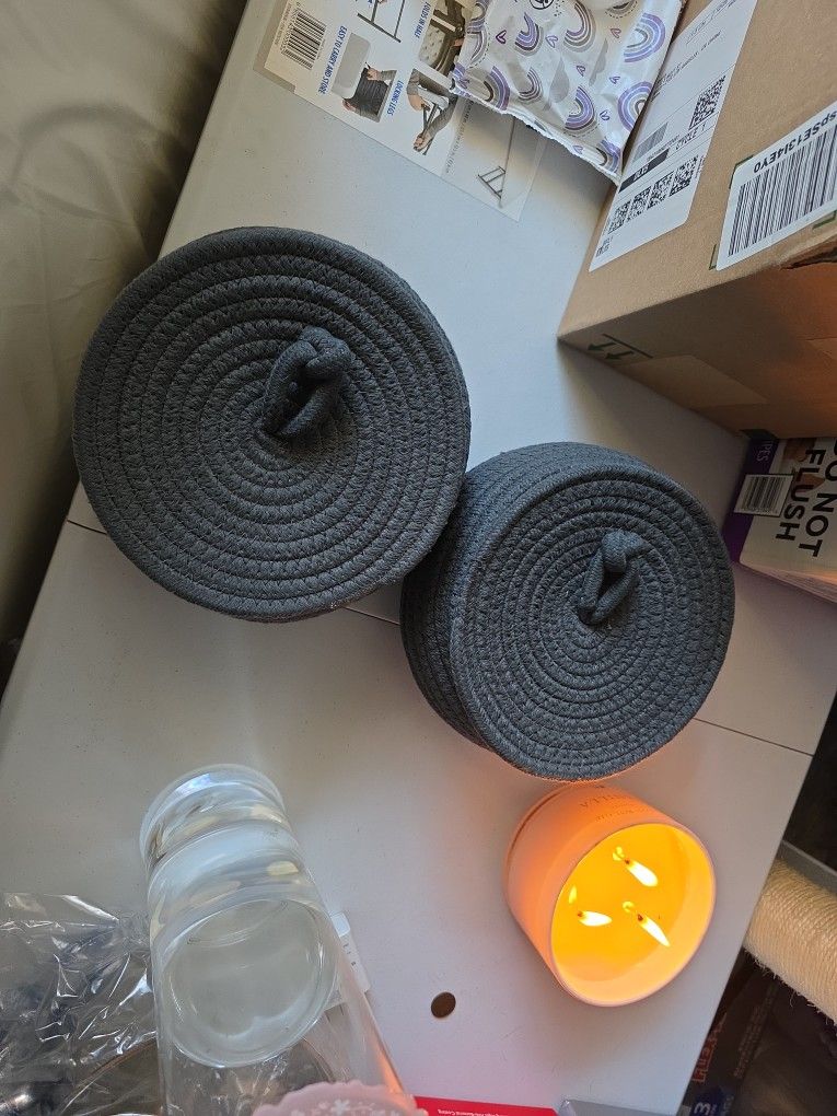 2 Woven Round Storage Baskets