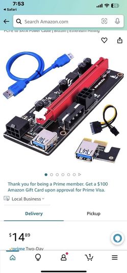 Graphics Card PCIe Riser VER 009S 16x to 1x Powered Riser Adapter Card w/ USB 3.0 Extension Cable & 6-Pin PCI-E to SATA Power Cable | Bitcoin