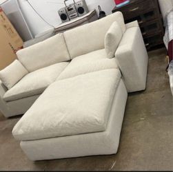 Super Plush 100" Feather Cloud Cream Textured Fabric Sectional Sofa Couch
