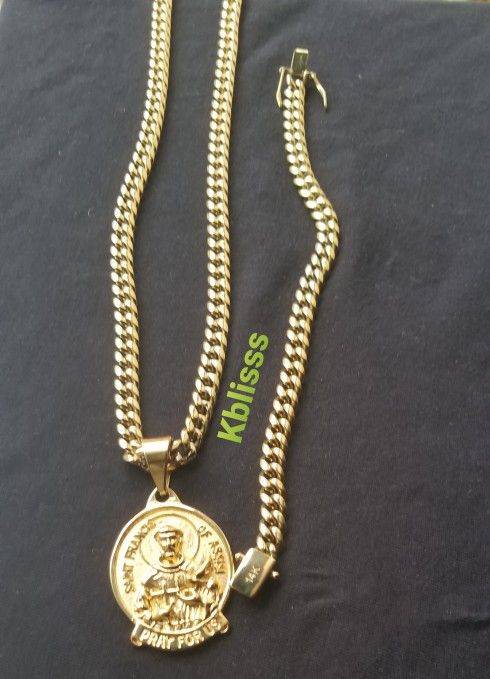 🔥🔥🔥14k Gold Plated Miami Cuban Link Chain & Bracelet Set... Available For Pick Up Or Delivery