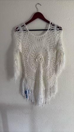 White Crochet Fringe Boho Top