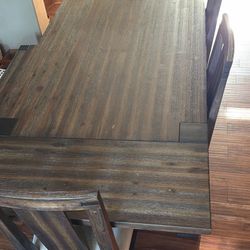 Wood Extendable Dining Table, 4 Chairs & Bench