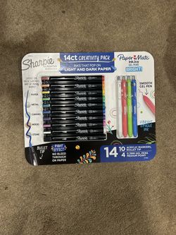 Sharpie Creative Markers and Paper Mate InkJoy Bright! Gel Pens.