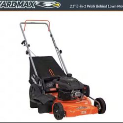 YARDMAX 21 in. 170cc 3-in-1 Gas Walk Behind Push Lawn Mower with High Rear Wheels=909