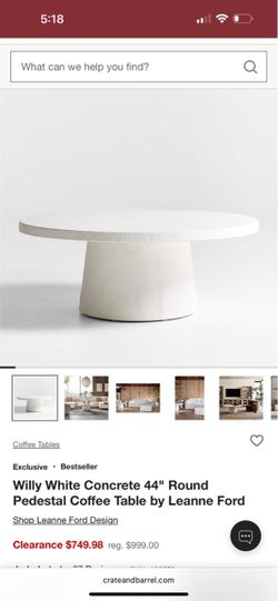 Willy White Concrete 44" Round Pedestal Coffee Table