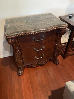 Wood and marble nightstands