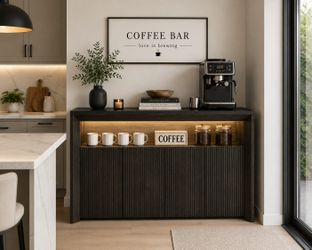 Buffet Cabinet with Storage & Led Lights, Modern Sideboard Cabinet 66 inches