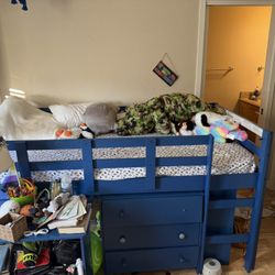 Blue Loft Bed W Dresser And Desk Attached 
