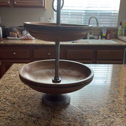 Two Tier Wood W/ Pewter Trim Design