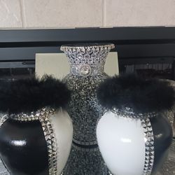 2 BLACK AND WHITE VASES..GLAMOROUS 