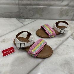 NWT Size 8 Toddler Girl Nina Rainbow Sparkle Fringe Sandals