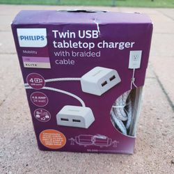 Philips 24W Twin USB Charger, 16 Ft. Splitter Power Cord, for iPhone 12/11/Pro/Max/XS/XR/X/8, Ipad Pro, Samsung Galaxy S21/S10/S9/Plus, Google Pixel 5