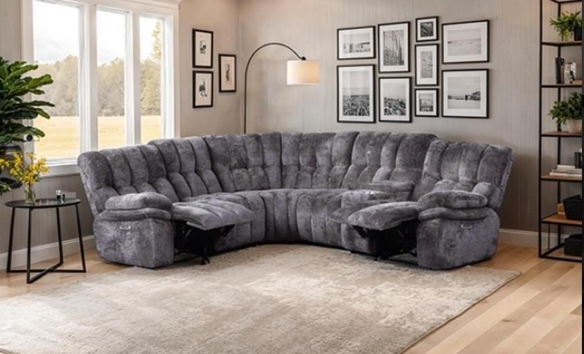 Sectional Sofa With Reclining Seats Available In Brown Or Grey