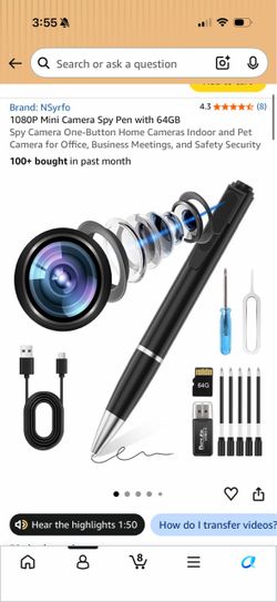 1080P mini camera spy pen with 64GB card