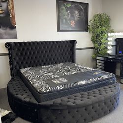 Black Bed Frame w/ Side Storage 