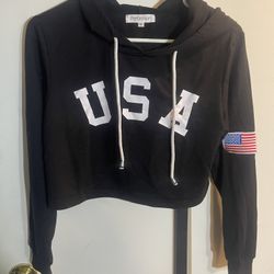 Woman’s Black USA Crop Top Hoodie (Small)