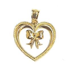 Beautiful heart with ribbon pendant 14K REAL YELLOW GOLD.