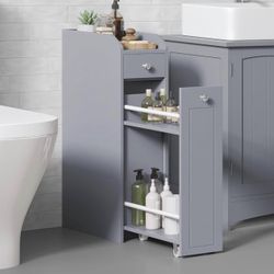 Slim Storage Cabinet, Narrow Storage Organizer with Slide Out Drawers, Freestanding Toilet Paper Holder, Small Space Skinny Cabinet for Ba