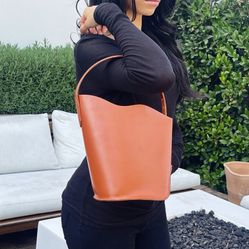 100% Genuine Leather Asymmetrical Bucket Handbag 