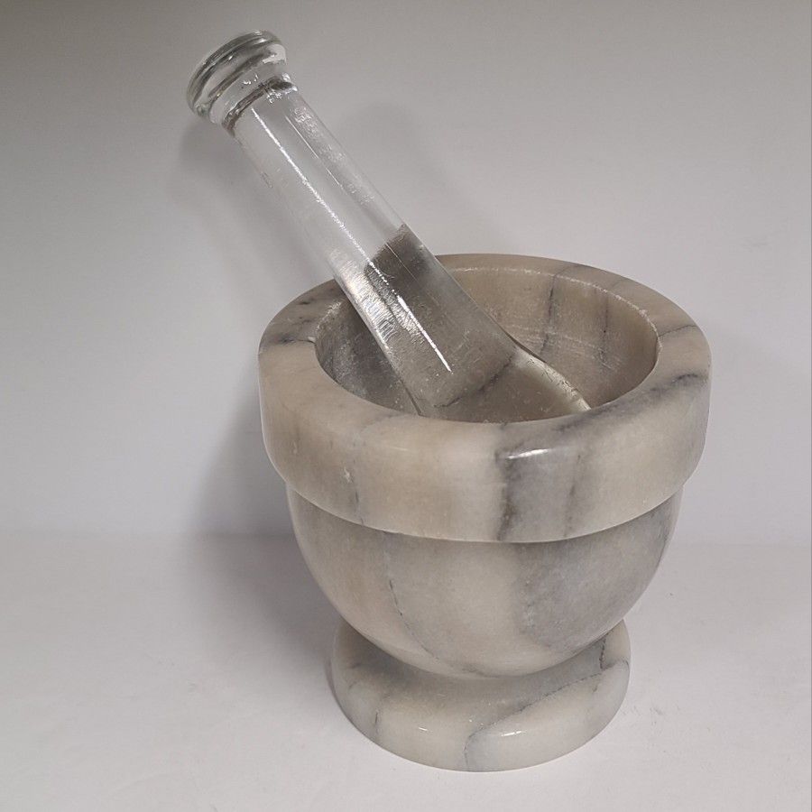 Vintage Marble Mortar & Pestle With Glass Pestle