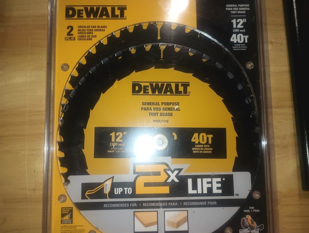 2pc DeWalt 12" 40T Saw Blade 