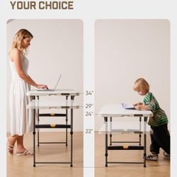 Clearance Folding Table 4 Foot, Effortless Quick Adjustable Height Foldable Small Card Table, Fixing Lock, Stable for Party Dining Events Picnic Indoo