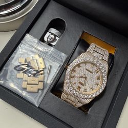42MM Fully Iced Gold 18K Gold Plated Watch