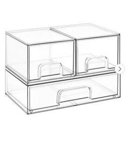 Vtopmart Clear Plastic Stackable Storage Drawers Set of 3,for Makeup, Cosmetics, Beauty Supplies, Vanity, Bathroom, Cabinet, Pantry
