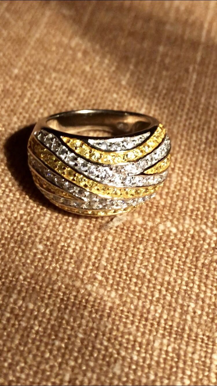 Citrine Crystal Topaz Cocktail Ring Band Size 6 Sterling Silver Stamped .925