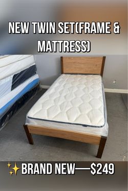 🛏️New Twin Complete Set  Wood Bedframe & Twin Mattress