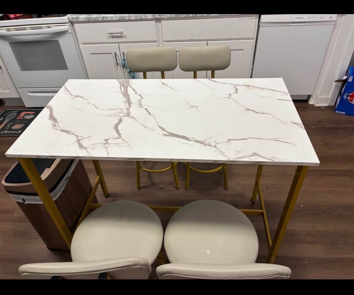 Gold marble High Top table With 4 Stools