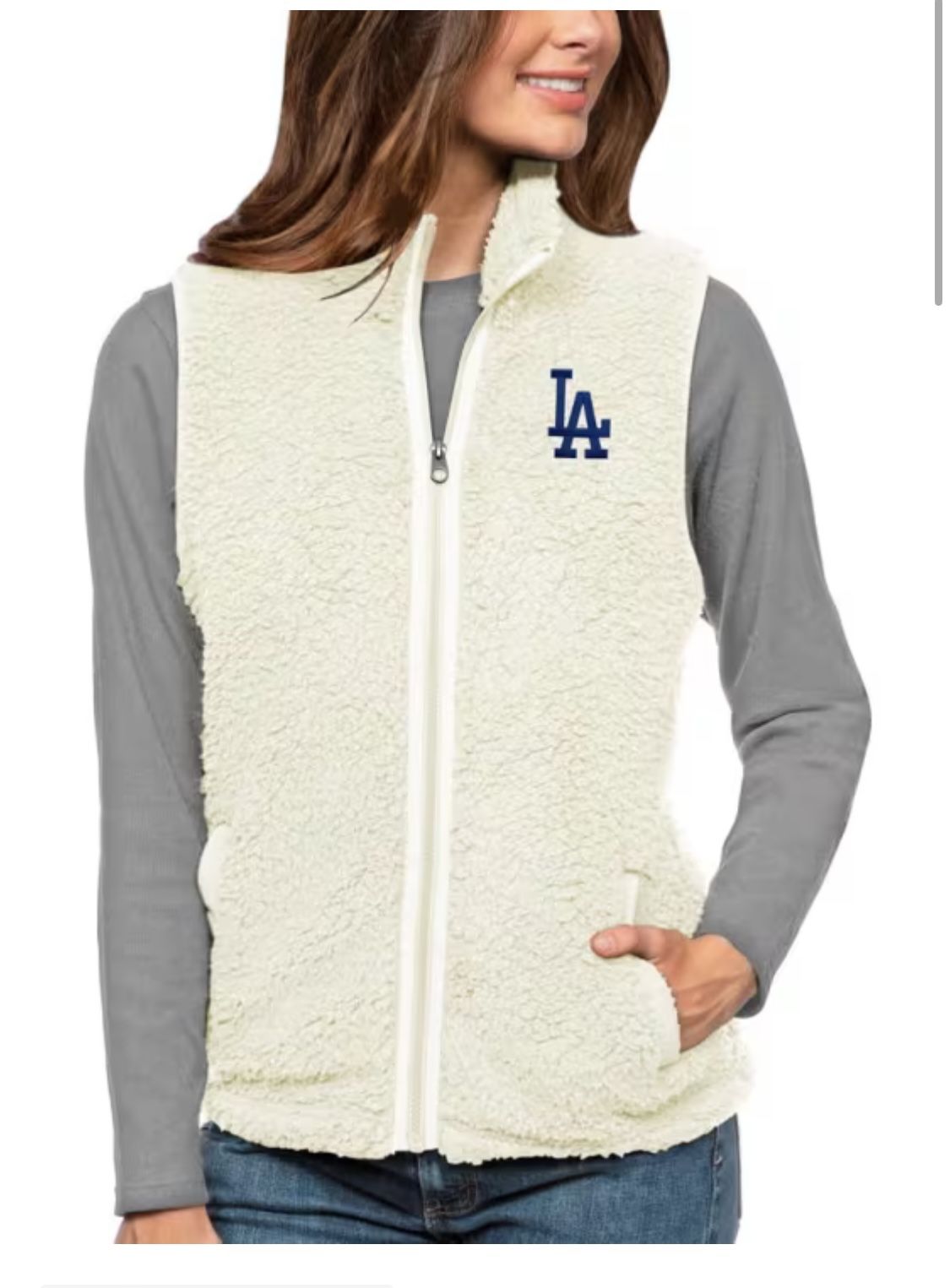 NEW Los Angeles Dodgers Ivory Fleece Zip Front Vest Women’s Sz 2XL