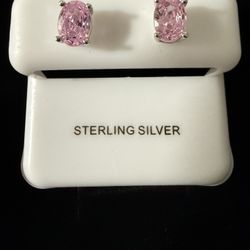 Pink Stud Sapphire, Sterling Silver Earrings