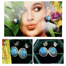 NEW Stamped .925 Silver with Turquoise Stones Stud Earrings